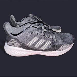 adidas Gray Knit Lace-Up Sneakers with White Sole
